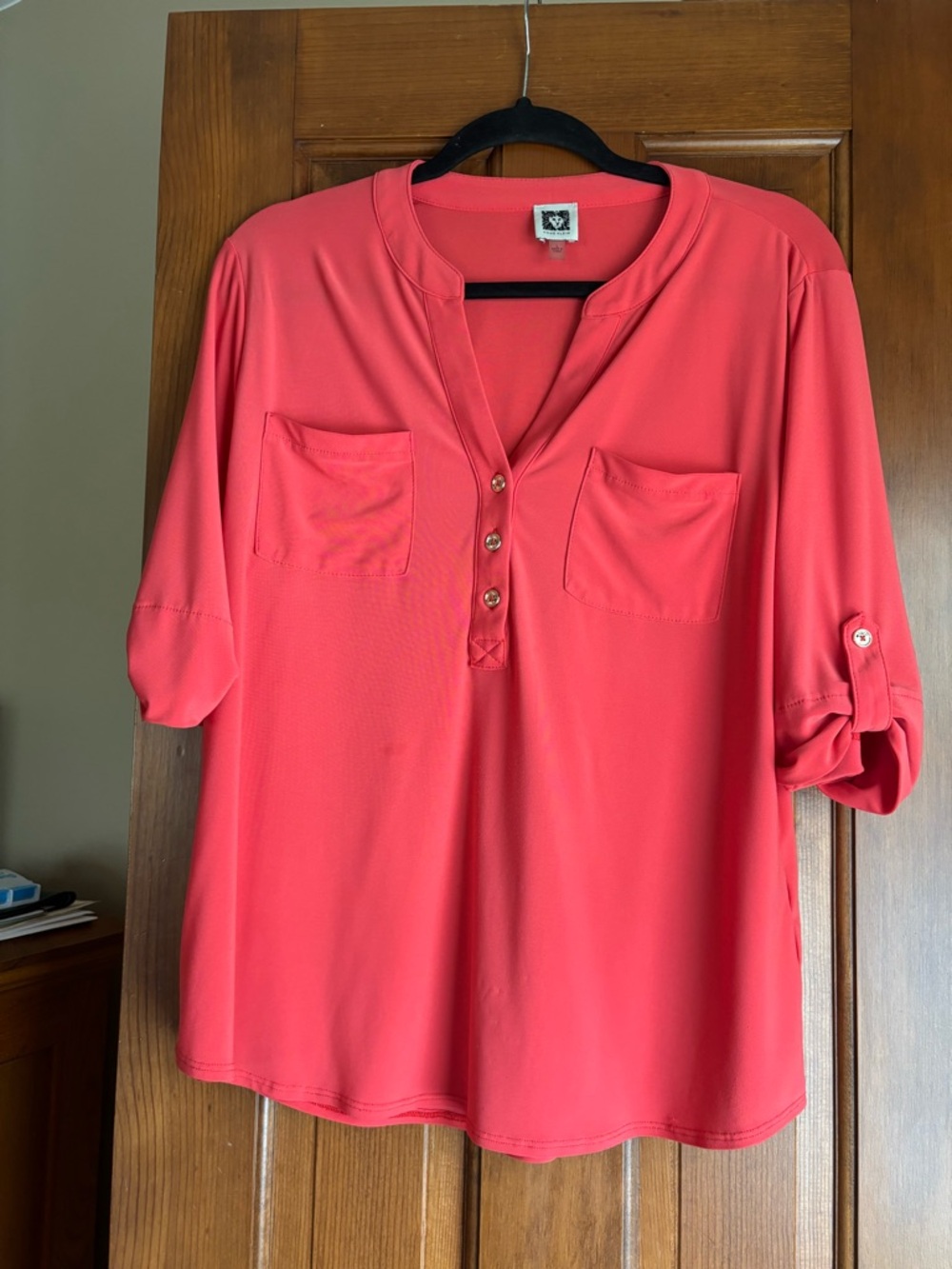 Women's Coral Henley Pocket Top - Ann Klein